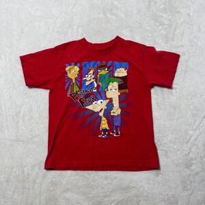 Y2K Phineas and Ferb Cartoon Network Kids Cotton T-Shirt with graphic of cartoon